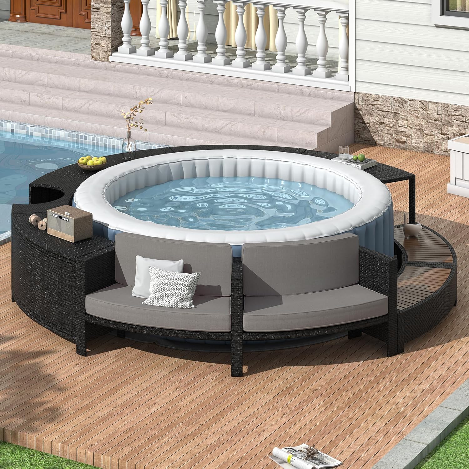 Outdoor Furniture With Storage For Cushions - طقم أريكة من الروطان للشرفة مع