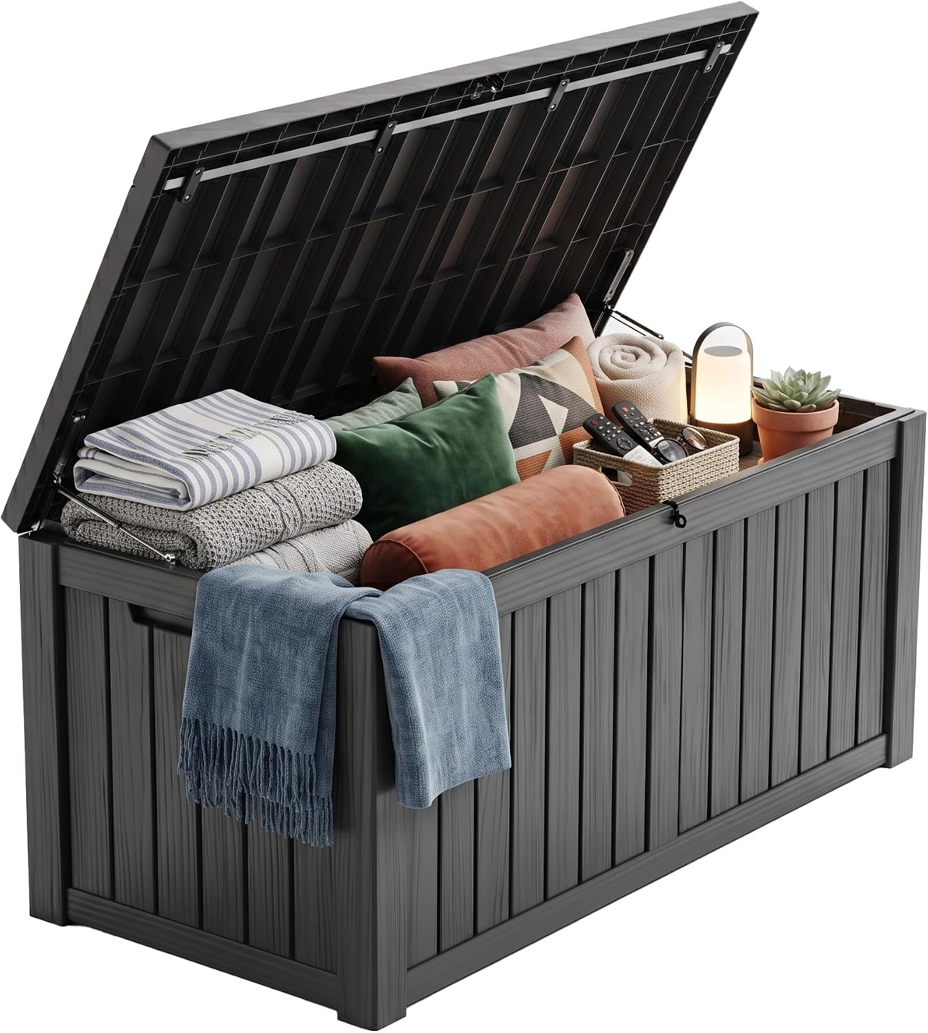 Outdoor Furniture With Storage For Cushions - صندوق تخزين خارجي من الراتنج بسعة