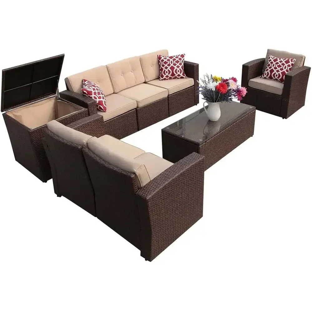 Outdoor Furniture With Storage For Cushions - طقم أثاث خارجي من الخيزران مكون