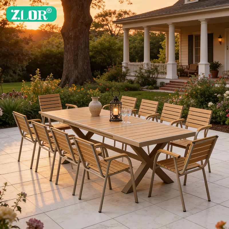 Outdoor Furniture No Cushions - طقم طعام خارجي حديث بإطار ألومنيوم