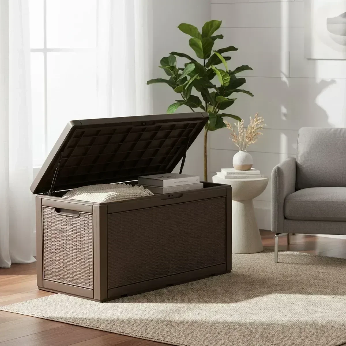Outdoor Furniture With Storage For Cushions - مقعد تخزين خارجي كبير مقاوم للماء