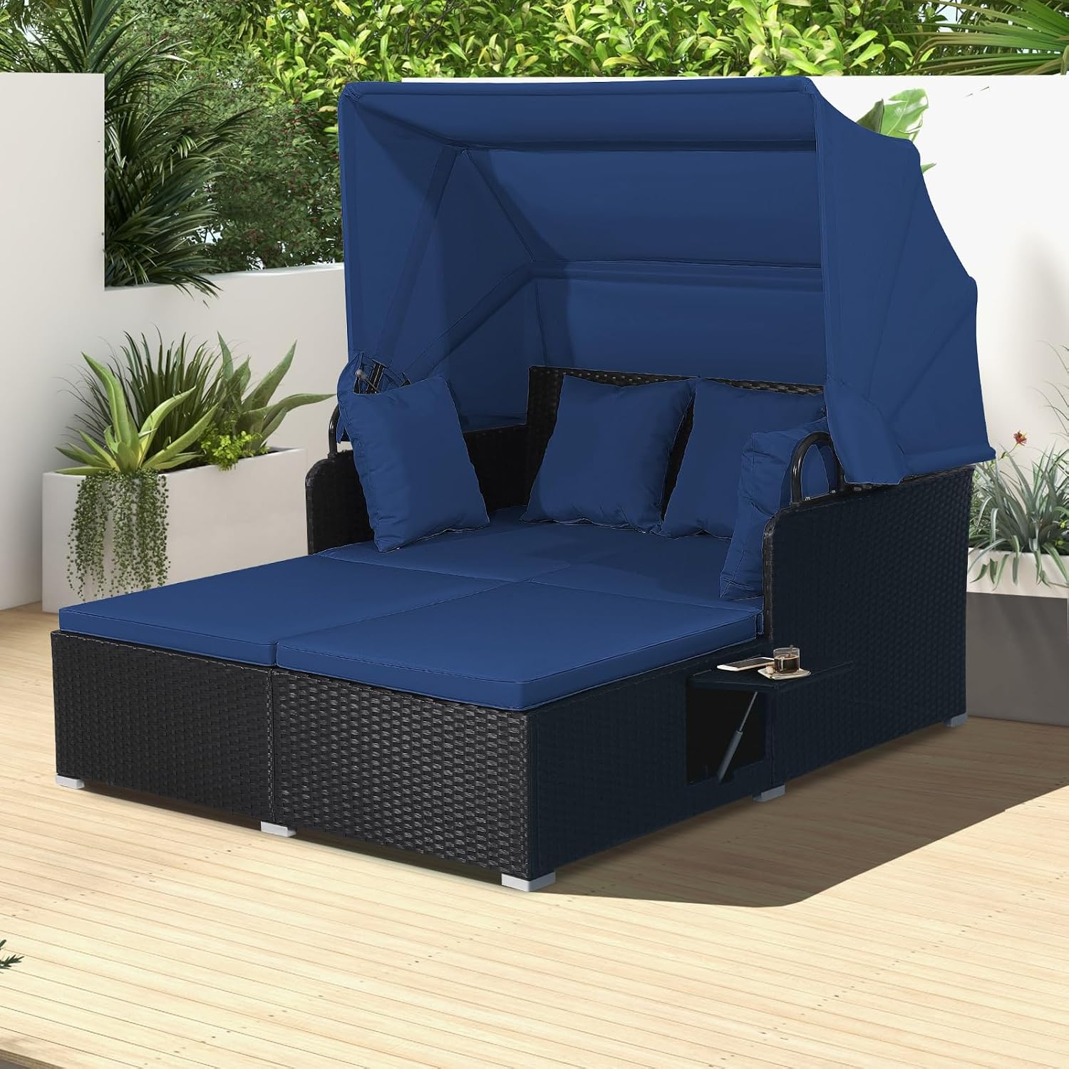 سرير نهاري خارجي مع مظلة قابلة - مراجعة Outdoor Daybed Furniture وسعره